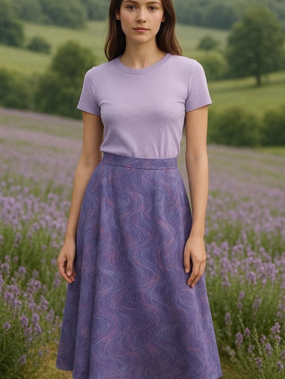 Purple Wave-Print A-Line Women's Skirt